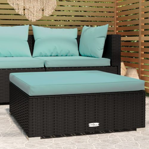 vidaXL fekete polyrattan kerti lábtartó párnával 70 x 70 x 30 cm