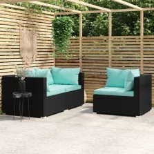   vidaXL 3 részes fekete polyrattan kerti ülőgarnitúra párnákkal