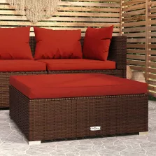   vidaXL barna polyrattan kerti lábtartó párnával 70 x 70 x 30 cm