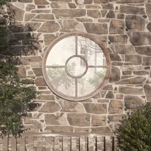 vidaXL homokszínű kerek vas kerti tükör kültéri használatra 40x 4 cm