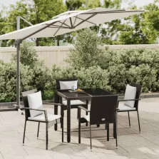   vidaXL 5 részes fekete polyrattan kerti étkezőgarnitúra párnákkal
