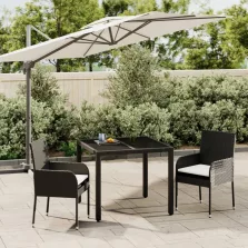   vidaXL 3 részes fekete polyrattan kerti étkezőgarnitúra párnákkal