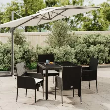   vidaXL 5 részes fekete polyrattan kerti étkezőgarnitúra párnákkal