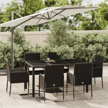   vidaXL 7 részes fekete polyrattan kerti étkezőgarnitúra párnával