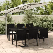   vidaXL 7 részes fekete polyrattan kerti étkezőgarnitúra párnával
