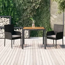   vidaXL 3 részes fekete polyrattan kerti étkezőgarnitúra párnákkal
