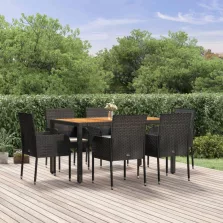   vidaXL 7 részes fekete polyrattan kerti étkezőgarnitúra párnával