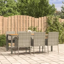   vidaXL 7 részes szürke polyrattan kerti étkezőgarnitúra párnával