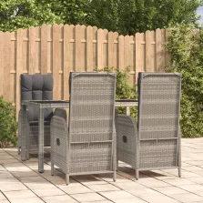   vidaXL 5 részes szürke polyrattan kerti étkezőgarnitúra párnával