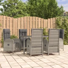   vidaXL 7 részes szürke polyrattan kerti étkezőgarnitúra párnával