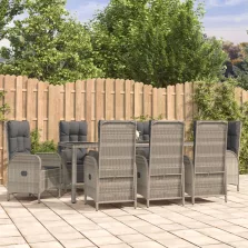   vidaXL 9 részes szürke polyrattan kerti étkezőgarnitúra párnával