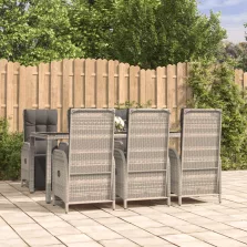  vidaXL 7 részes szürke polyrattan kerti étkezőgarnitúra párnával