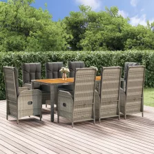   vidaXL 9 részes szürke polyrattan kerti étkezőgarnitúra párnával