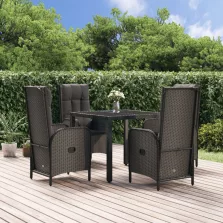   vidaXL 5 részes fekete polyrattan kerti étkezőgarnitúra párnákkal