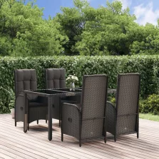   vidaXL 5 részes fekete polyrattan kerti étkezőgarnitúra párnákkal