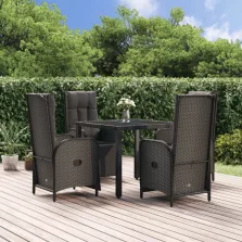   vidaXL 5 részes fekete polyrattan kerti étkezőgarnitúra párnákkal