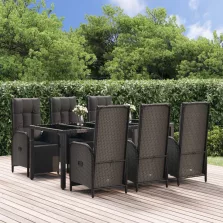   vidaXL 7 részes fekete polyrattan kerti étkezőgarnitúra párnával