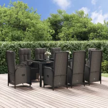   vidaXL 9 részes fekete polyrattan kerti étkezőgarnitúra párnákkal