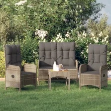   vidaXL 3 részes szürke polyrattan kerti étkezőgarnitúra párnával
