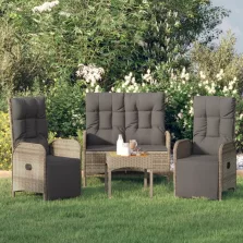   vidaXL 3 részes szürke polyrattan kerti étkezőgarnitúra párnával