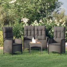   vidaXL 3 részes fekete polyrattan kerti étkezőgarnitúra párnákkal