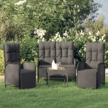   vidaXL 3 részes fekete polyrattan kerti étkezőgarnitúra párnákkal