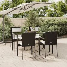   vidaXL 5 részes fekete polyrattan kerti étkezőgarnitúra párnákkal