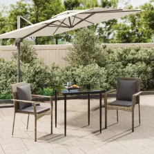   vidaXL 3 részes fekete és szürke polyrattan kerti étkezőszett párnával