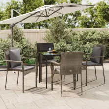   vidaXL 5 részes fekete és szürke polyrattan kerti étkezőszett párnával