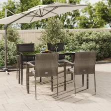   vidaXL 5 részes fekete és szürke polyrattan kerti étkezőszett párnával