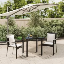   vidaXL 3 részes fekete polyrattan kerti étkezőgarnitúra párnákkal