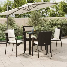  vidaXL 5 részes fekete polyrattan kerti étkezőgarnitúra párnákkal
