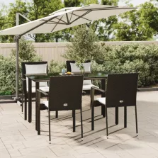   vidaXL 5 részes fekete polyrattan kerti étkezőgarnitúra párnákkal