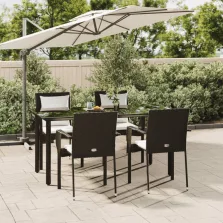   vidaXL 5 részes fekete polyrattan kerti étkezőgarnitúra párnákkal