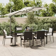   vidaXL 7 részes fekete polyrattan kerti étkezőgarnitúra párnával