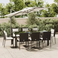   vidaXL 9 részes fekete polyrattan kerti étkezőgarnitúra párnákkal