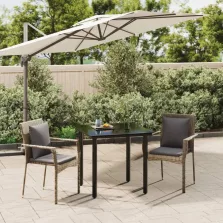   vidaXL 3 részes fekete és szürke polyrattan kerti étkezőszett párnával