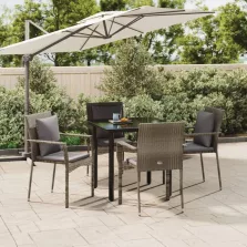   vidaXL 5 részes fekete és szürke polyrattan kerti étkezőszett párnával