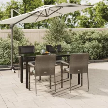   vidaXL 5 részes fekete és szürke polyrattan kerti étkezőszett párnával
