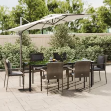   vidaXL 7 részes fekete és szürke polyrattan kerti étkezőszett párnával