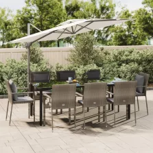   vidaXL 9 részes fekete és szürke polyrattan kerti étkezőszett párnával