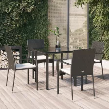   vidaXL 5 részes fekete polyrattan kerti étkezőgarnitúra párnákkal