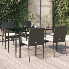   vidaXL 5 részes fekete polyrattan kerti étkezőgarnitúra párnákkal