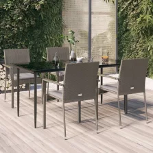   vidaXL 5 részes fekete és szürke polyrattan kerti étkezőszett párnával