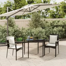   vidaXL 3 részes fekete polyrattan kerti étkezőgarnitúra párnákkal