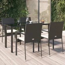   vidaXL 5 részes fekete polyrattan kerti étkezőgarnitúra párnákkal
