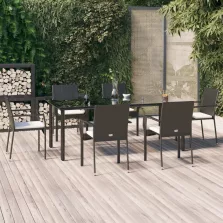   vidaXL 7 részes fekete polyrattan kerti étkezőgarnitúra párnával