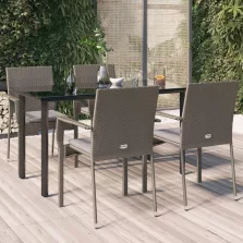   vidaXL 5 részes fekete és szürke polyrattan kerti étkezőszett párnával
