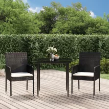   vidaXL 3 részes fekete polyrattan kerti étkezőgarnitúra párnákkal