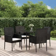   vidaXL 5 részes fekete polyrattan kerti étkezőgarnitúra párnákkal
